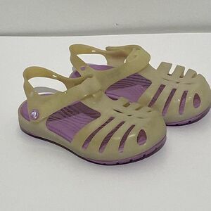 Crocs Girls Cream Purple Isabella Glitter Jelly Comfort Sandals Size 5